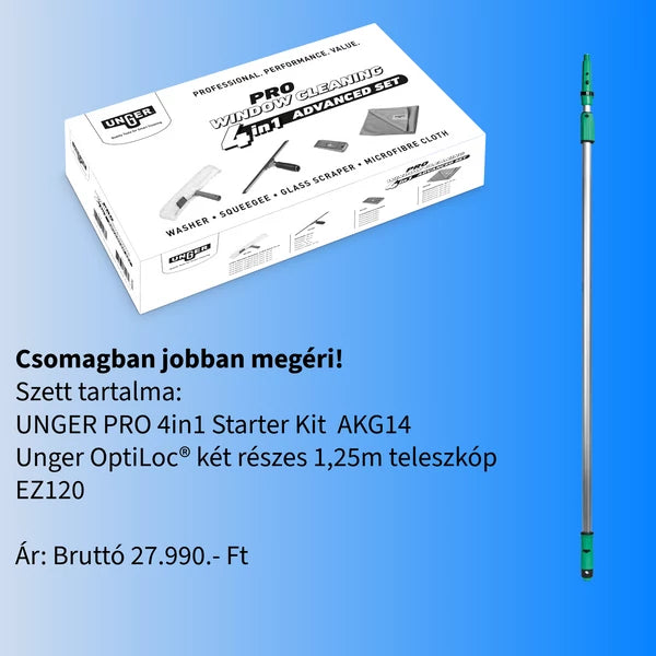 UNGER PRO Window Cleaning 4in1 Starter Kit + OptiLoc® 2 részes teleszkóp 1,25m