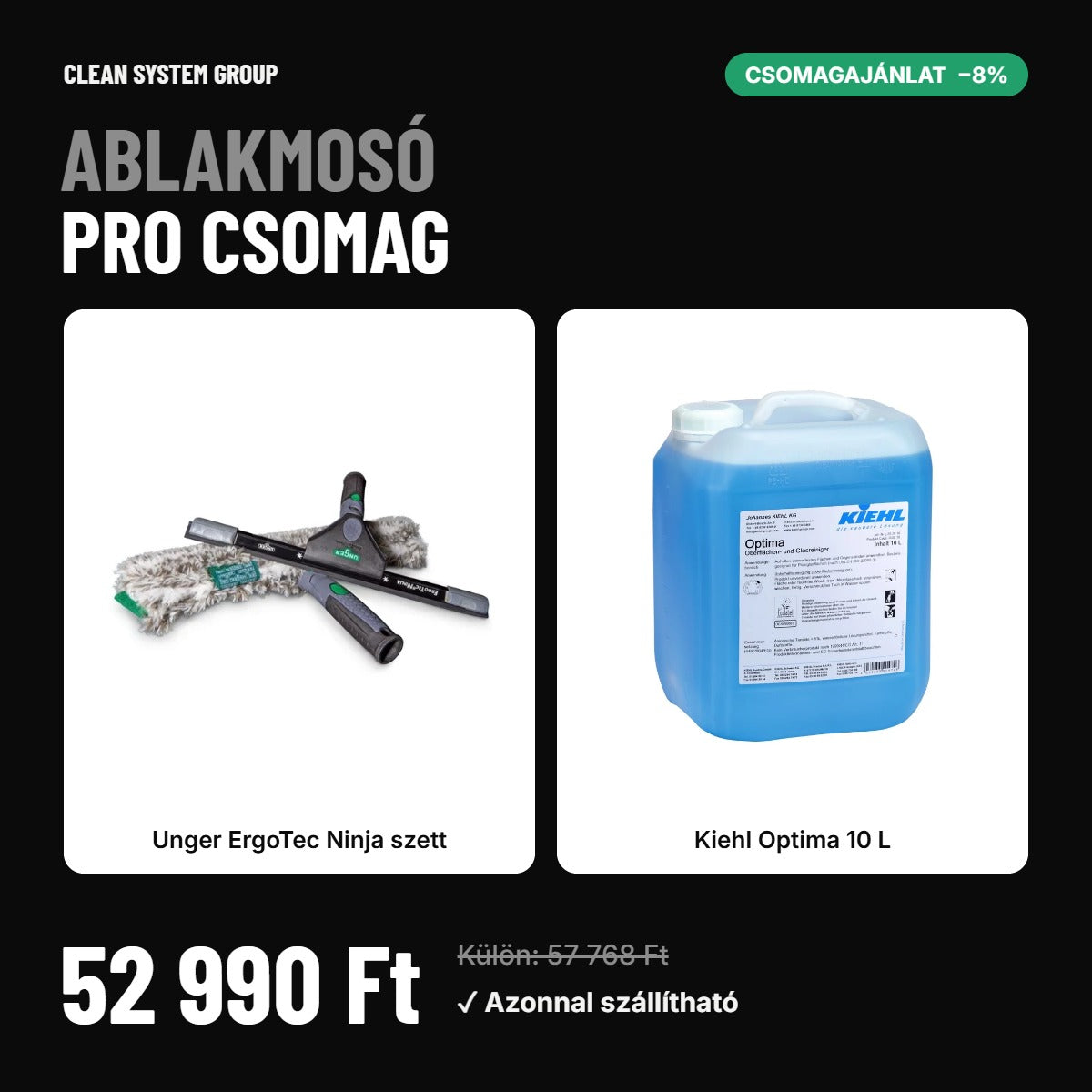 Ablakmosó Pro csomag – Unger Ninja + Kiehl Optima – a csomag tartalma