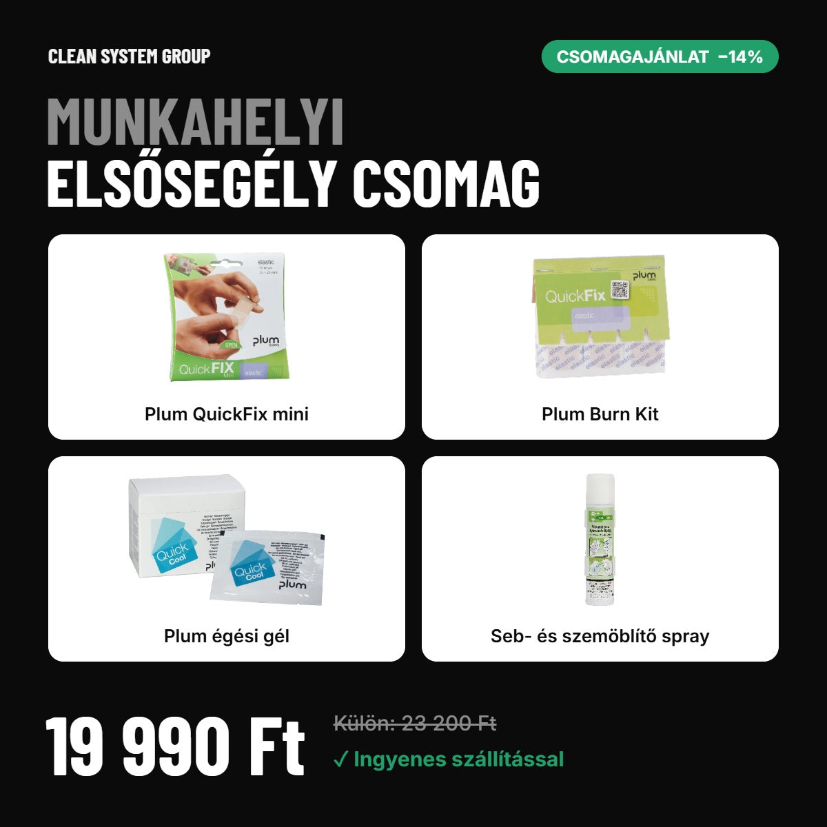Munkahelyi elsősegély csomag – Plum – a csomag tartalma