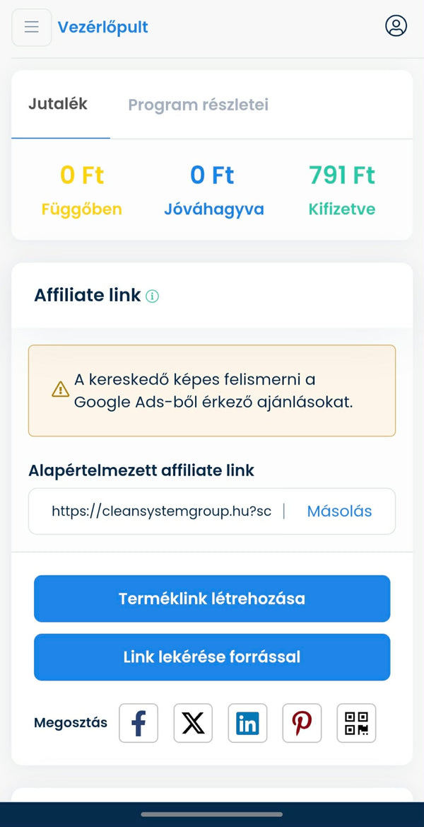 Partner felület screenshot 1